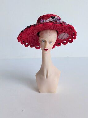 Vintage Direct Connection Miniature Female Mannequin Display Bust w/ Red Hat